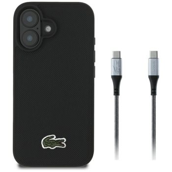  Lacoste Set 2in1 tok + USB-C kábel Iconic Petit Pique Woven MagSafe iPhone 16 tok, fekete