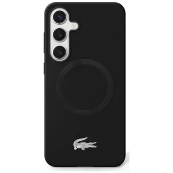   Lacoste Silicone Microfiber W/ Silver Croc Logo MagSafe Samsung Galaxy S25 Ultra tok, fekete