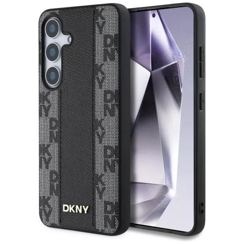 DKNY Leather Checkered Pattern MagSafe Samsung Galaxy S25 tok, fekete