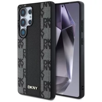   DKNY Leather Checkered Pattern MagSafe Samsung Galaxy S25 Ultra tok, fekete