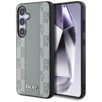  DKNY Leather Checkered Pattern MagSafe Samsung Galaxy S25 tok, szürke