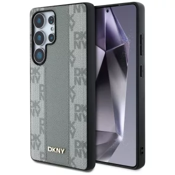   DKNY Leather Checketok, piros Pattern MagSafe Samsung Galaxy S25 Ultra tok, szürke