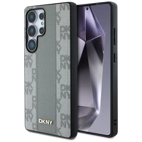 DKNY Leather Checketok, piros Pattern MagSafe Samsung Galaxy S25 Ultra tok, szürke