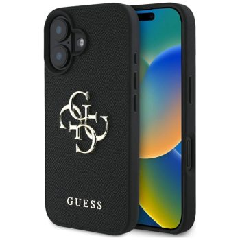   Guess Hardcase PU Grained Big 4G Classic Logo Case iPhone 16 6,1" tok, fekete