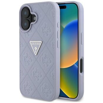   Guess Hardcase PU Grained Hot Stamp 4G Triangle Metal Case iPhone 16 6,1" tok, lila
