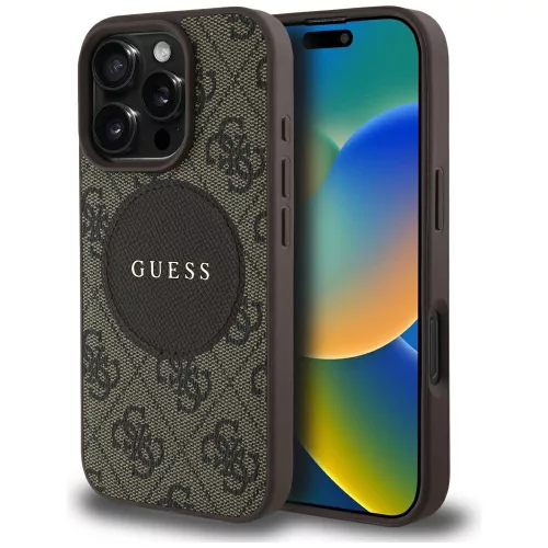 Guess 4G Circle Classic Logo MagSafe iPhone 16 Pro tok, barna