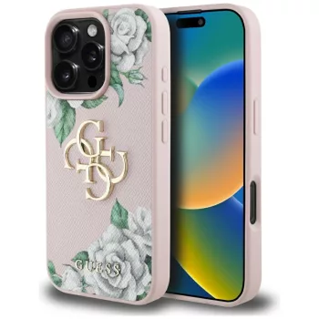   Guess Grained tok, rózsaszíns Big 4G logo iPhone 16 Pro tok, rózsaszín