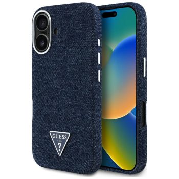 Guess Denim Triangle Logo MagSafe iPhone 16 tok, kék