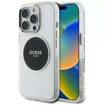   Guess GUHMP16LHTDRCEDK IML Metal Colored Circle Classic Logo MagSafe-kompatibilis tok iPhone 16 Pro, fekete