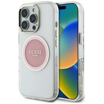   Guess IML Metal Colored Circle Classic Logo MagSafe iPhone 16 Pro Max tok, rózsaszín