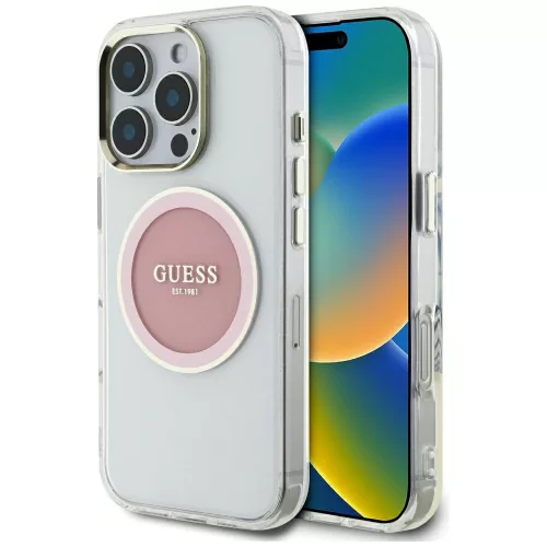 Guess IML Metal Colored Circle Classic Logo MagSafe iPhone 16 Pro Max tok, rózsaszín
