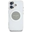 Guess IML Metal Colotok, piros Circle Classic Logo MagSafe iPhone 16 tok, szürke
