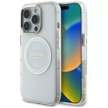   Guess GUHMP16LHTDRCEDH IML Metal Colored Circle Classic Logo MagSafe-kompatibilis tok iPhone 16 Pro, fehér