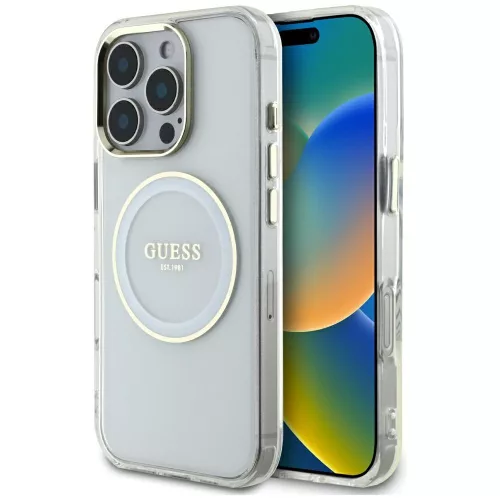 Guess IML Metal Colored Circle Classic Logo MagSafe iPhone 16 Pro Max white