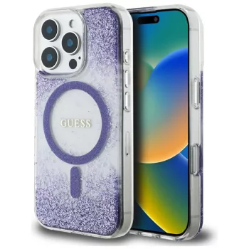   Guess HC Resin Bottom Glitter iPhone 16 Pro Max MagSafe tok, lila