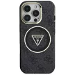 Guess IML Metal Glitter 4G Circle Triangle MagSafe iPhone 16 Pro tok, fekete