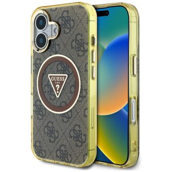   Guess IML Metal Glitter 4G Circle Triangle MagSafe iPhone 16 tok, barna