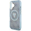 Guess IML Metal Glitter 4G Circle Triangle MagSafe iPhone 16 tok, kék