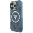Guess IML Metal Glitter 4G Circle Triangle MagSafe iPhone 16 Pro tok, kék