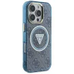 Guess IML Metal Glitter 4G Circle Triangle MagSafe iPhone 16 Pro tok, kék