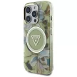 GUESS iPhone 16 Pro Max MagSafe GUHMP16XHFLPEDN (IML Metal Glitter Flowers Triangle) tok, zöld