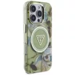 GUESS iPhone 16 Pro Max MagSafe GUHMP16XHFLPEDN (IML Metal Glitter Flowers Triangle) tok, zöld