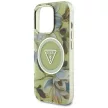 GUESS iPhone 16 Pro Max MagSafe GUHMP16XHFLPEDN (IML Metal Glitter Flowers Triangle) tok, zöld