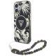 GUESS iPhone 16 MagSafe GUHMP16SHPCTPLSK (IML Palm Trees Triangle W/ Pearl Strap) tok, fekete