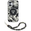 GUESS iPhone 16 MagSafe GUHMP16SHPCTPLSK (IML Palm Trees Triangle W/ Pearl Strap) tok, fekete