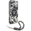 GUESS iPhone 16 MagSafe GUHMP16SHPCTPLSK (IML Palm Trees Triangle W/ Pearl Strap) tok, fekete