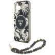 GUESS iPhone 16 MagSafe GUHMP16SHPCTPLSK (IML Palm Trees Triangle W/ Pearl Strap) tok, fekete