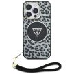 Guess HC IML Leopard Triangle Cord Strap iPhone 16 Pro MagSafe tok, fekete