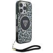 Guess HC IML Leopard Triangle Cord Strap iPhone 16 Pro MagSafe tok, fekete