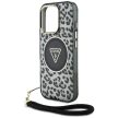 Guess HC IML Leopard Triangle Cord Strap iPhone 16 Pro MagSafe tok, fekete
