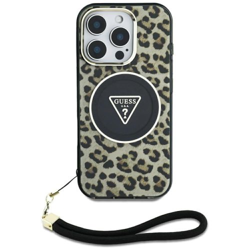 Guess HC IML Leopard Triangle Cord Strap iPhone 16 MagSafe tok, barna