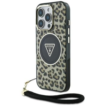   Guess HC IML Leopard Triangle Cord Strap iPhone 16 Pro MagSafe tok, barna