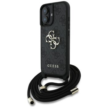   GUESS iPhone 16 Plus GUHCP16MP4GMGCRK (CBDY PU 4G Big Logo W/Cord Strap) tok, fekete