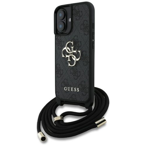 GUESS iPhone 16 Plus GUHCP16MP4GMGCRK (CBDY PU 4G Big Logo W/Cord Strap) tok, fekete
