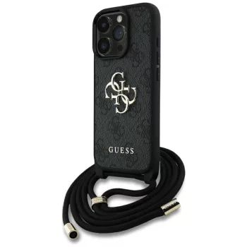   GUESS iPhone 16 Pro GUHCP16LP4GMGCRK (CBDY PU 4G Big Logo W/Cord Strap) tok, fekete