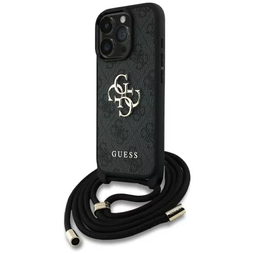 GUESS iPhone 16 Pro GUHCP16LP4GMGCRK (CBDY PU 4G Big Logo W/Cord Strap) tok, fekete