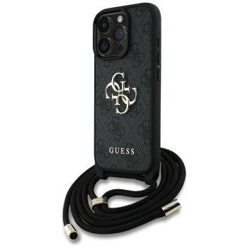   GUESS iPhone 16 Pro Max GUHCP16XP4GMGCRK (CBDY PU 4G Big Logo W/Cord Strap) tok, fekete