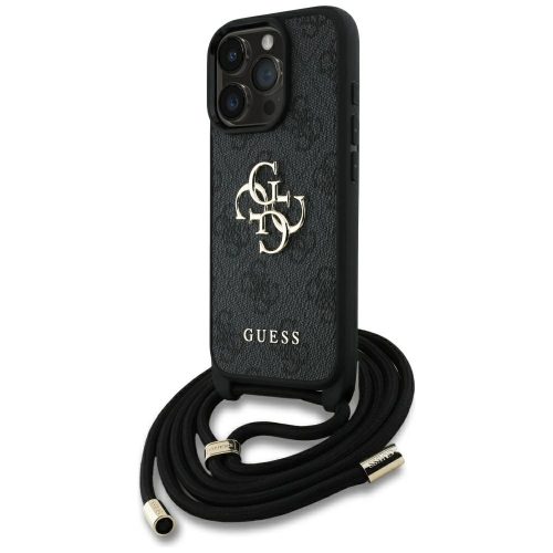 GUESS iPhone 16 Pro Max GUHCP16XP4GMGCRK (CBDY PU 4G Big Logo W/Cord Strap) tok, fekete