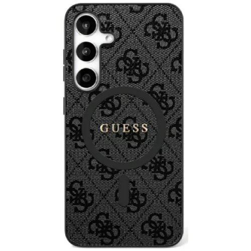 Guess Leather 4G Colotok, piros Ring Classic Logo MagSafe Samsung Galaxy S25 Ultra tok, fekete