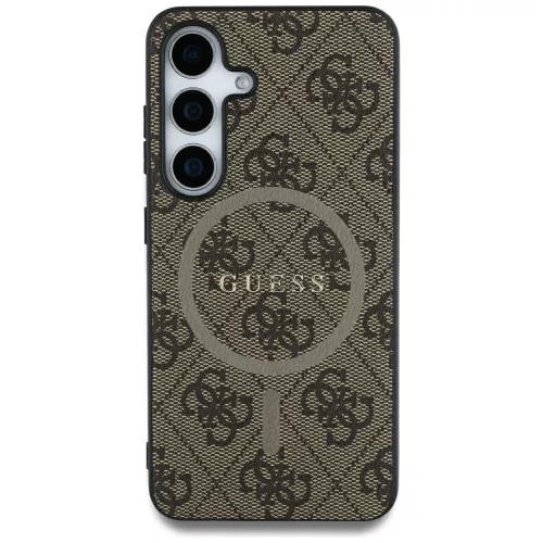Guess Leather 4G Colotok, piros Ring Classic Logo MagSafe Samsung Galaxy S25 Ultra tok, barna