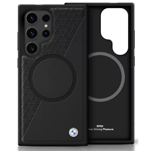 BMW Leather Half Textutok, piros MagSafe Samsung Galaxy S25 Ultra tok, fekete