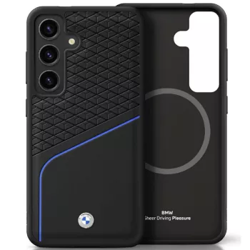   BMW Leather Textured and Smooth MagSafe Samsung Galaxy S25 tok, fekete