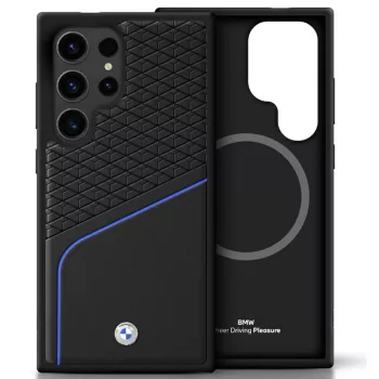   BMW Leather Textutok, piros and Smooth MagSafe Samsung Galaxy S25 Ultra tok, fekete
