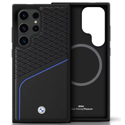 BMW Leather Textutok, piros and Smooth MagSafe Samsung Galaxy S25 Ultra tok, fekete