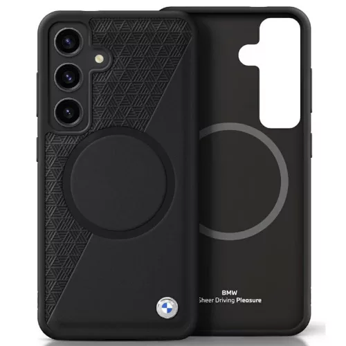 BMW Leather Half Textured MagSafe Samsung Galaxy S25 tok, fekete