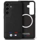 BMW Leather Tricolor Stripe MagSafe Samsung Galaxy S25 Plus tok, fekete